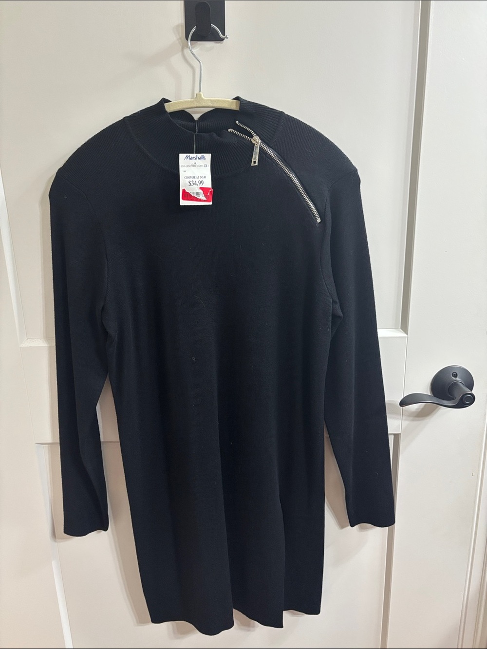 Cable & Gauge Black Long Sleeve Knit Dress with Asymmetric Zip